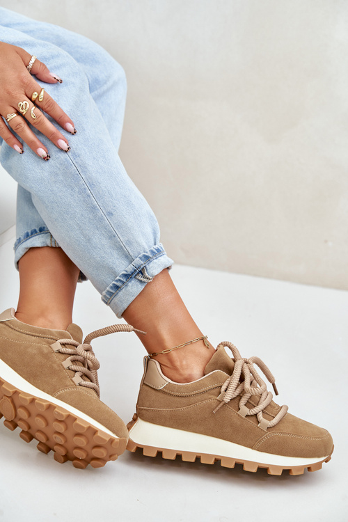 Buty Sportowe Sneakersy Na Platformie Z Eko Zamszu Brązowe Riadella