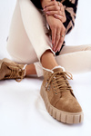 Zamszowe Buty Sportowe Wiązane Lewski Shoes 3252/N Beżowe