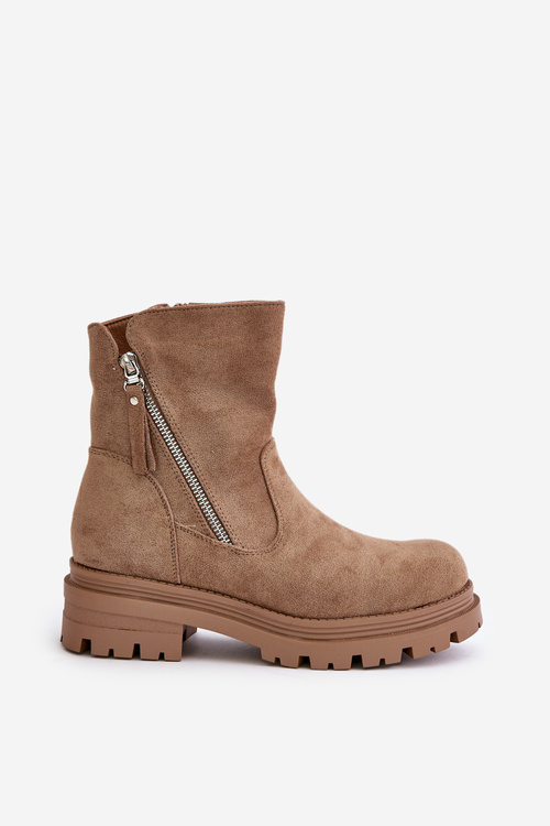 Botki Ocieplane Na Płaskim Obcasie Z Eko Zamszu Beżowe Reloma