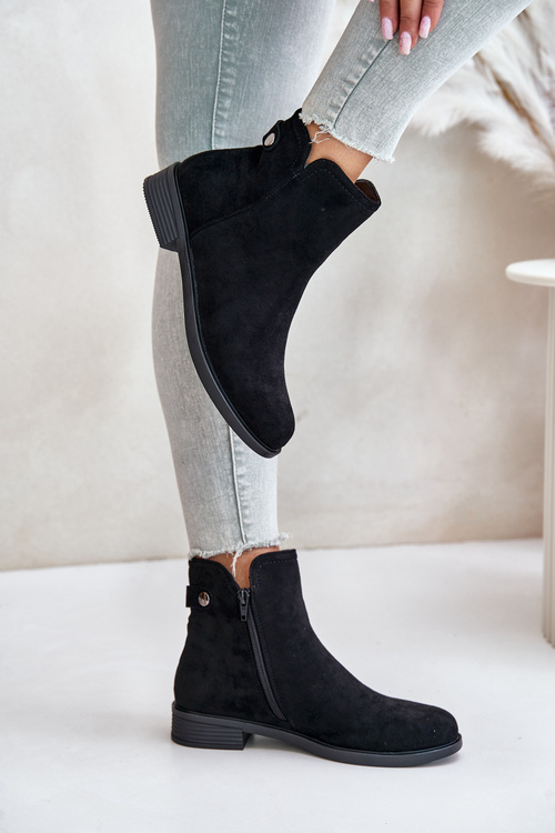 Ocieplane Niskie Botki Sztyblety Na Zamek Eko Zamszowe Czarne Telluara