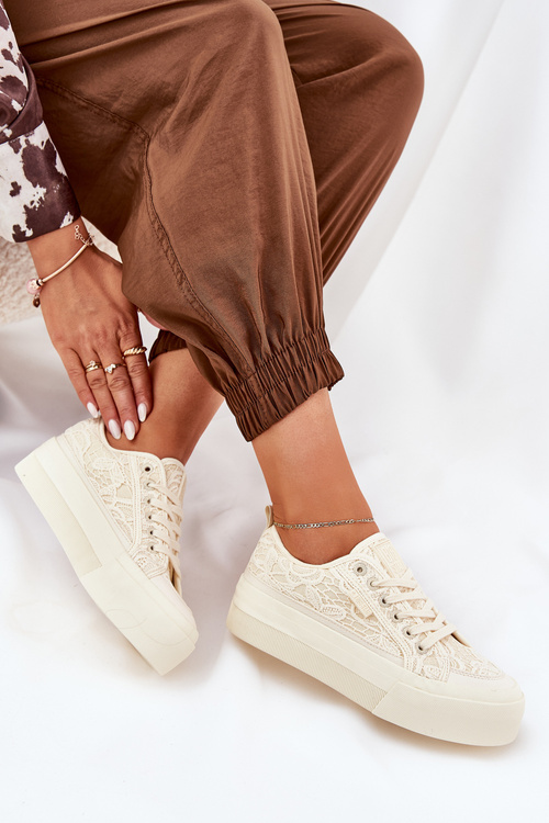 Koronkowe Trampki Damskie Big Star RR274746 Beżowe