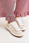 Buty Sportowe Sneakersy Damskie Z Eko Skóry Beżowe Ravina