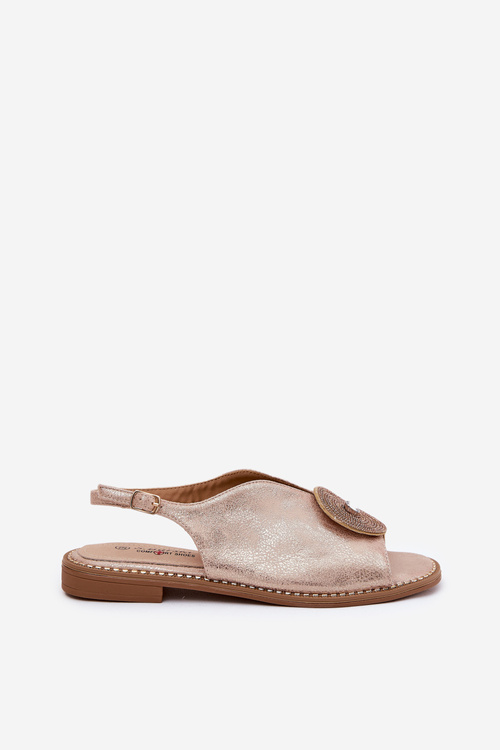 Połyskujące Sandały Damskie Ozdobnym Detalem S.Barski KV51-012 Różowe Złoto