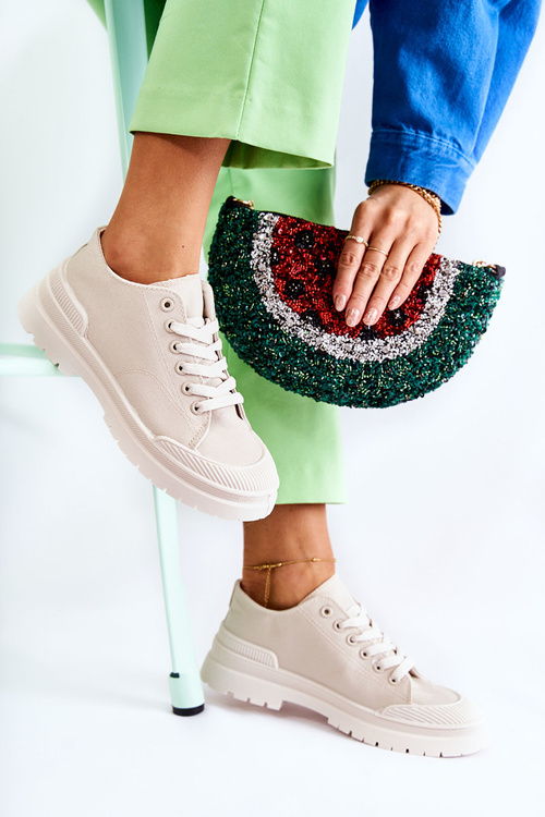 Damskie Trampki Materiałowe Jasnobeżowe Parossa