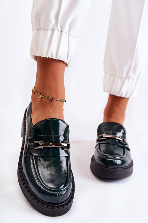 Lakierowane Półbuty Ze Srebrną Ozdobą Zielone Lemar Hestill