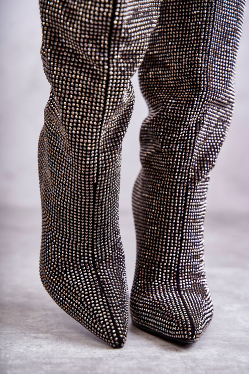 Modne Kozaki Na Szpilce Z Cyrkoniami Czarne Lovisa