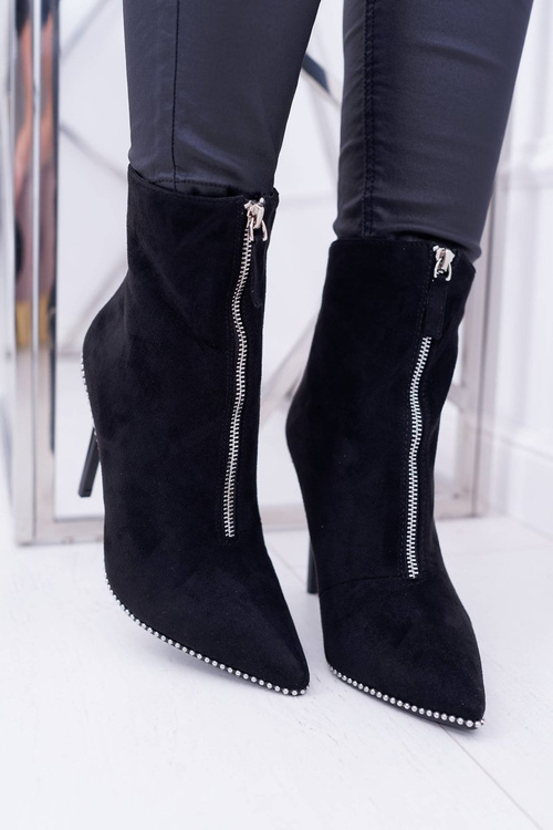 Damskie Botki Na Obcasie Lu Boo Dwa Suwaki Zamszowe Czarne Suzy