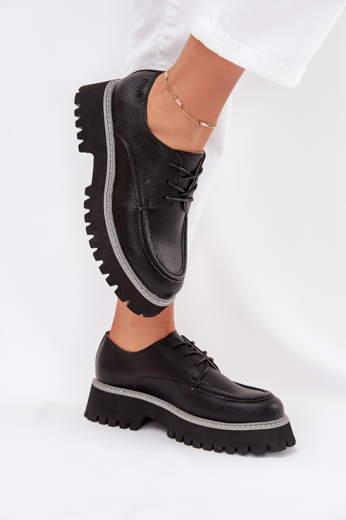 Półbuty Mokasyny Damskie Ze Sznurowaniem Big Star NN274052 Czarne