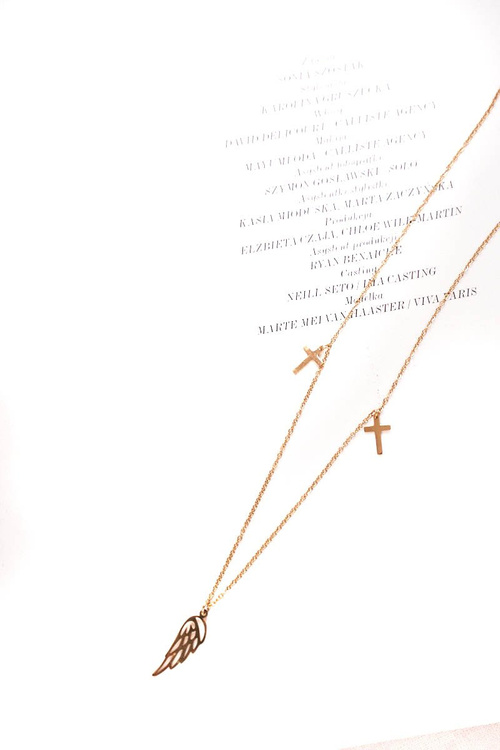 Damski Złoty Naszyjnik Łańcuszek Skrzydło Krzyż Ophelia