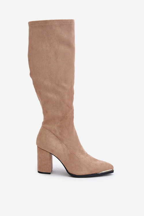 Eko Zamszowe Kozaki Na Słupkowym Obcasie Beżowe Batirae