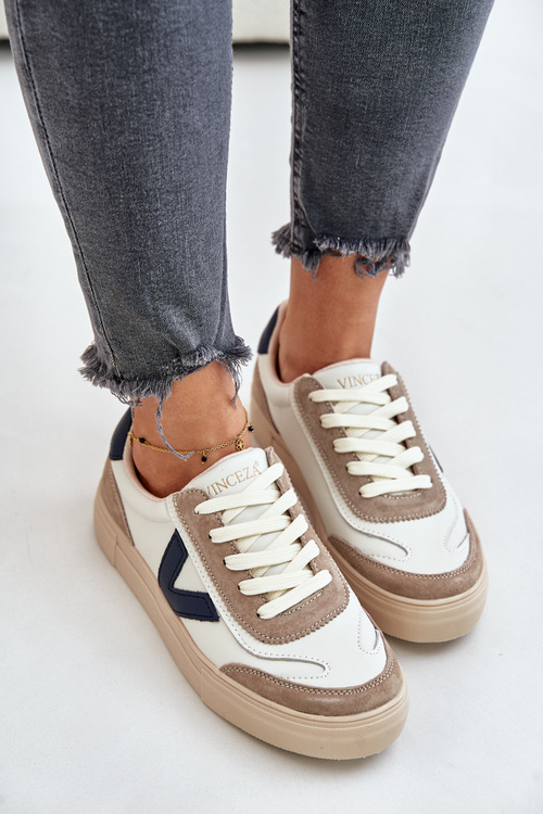 Skórzane Sneakersy Damskie Vinceza 7923 Beżowe