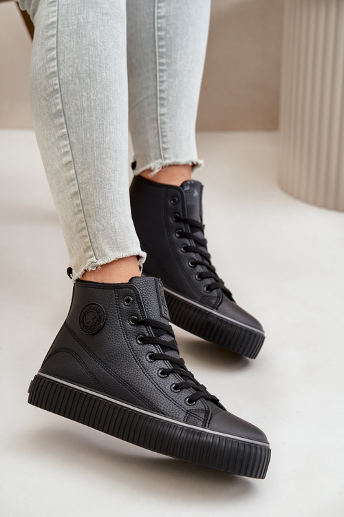 Damskie Ocieplane Trampki Z Eko Skóry Big Star OO274790 Czarne