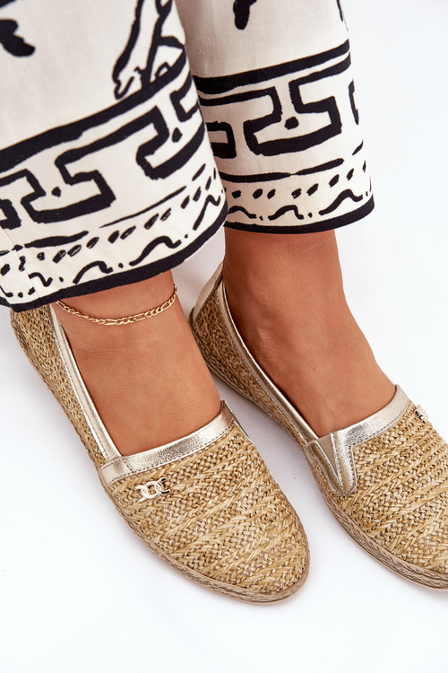 Eleganckie Skórzane Espadryle Z Plecionką Zazoo 10178 Beżowo-Złote