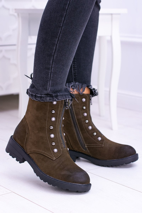 Damskie Botki Ocieplane Trapery Khaki Dowito