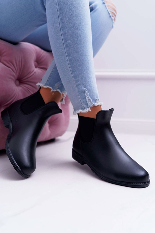 Czarne Damskie Matowe Kalosze Trapery Nabraso