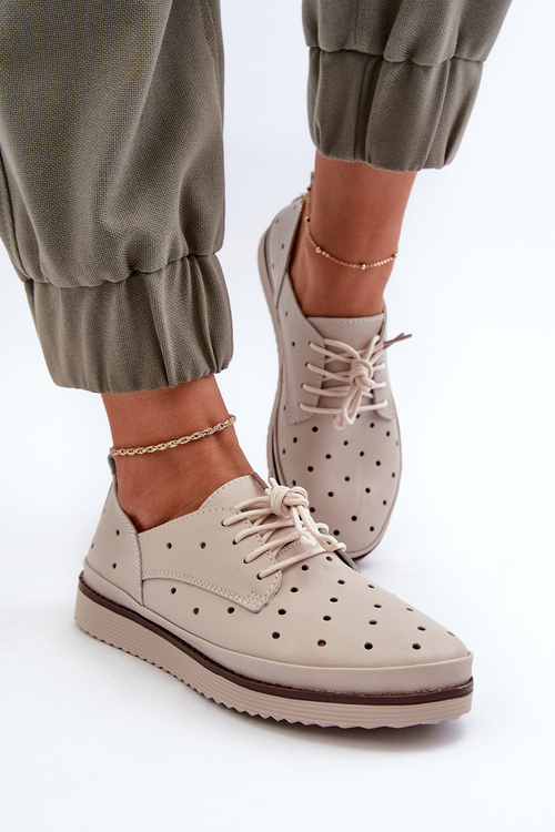 Skórzane Półbuty Damskie Beżowe S.Barski LR182