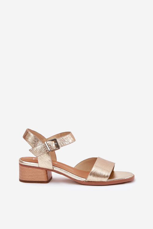 Skórzane Sandały Damskie Na Obcasie Maciejka N6802-25 Złote