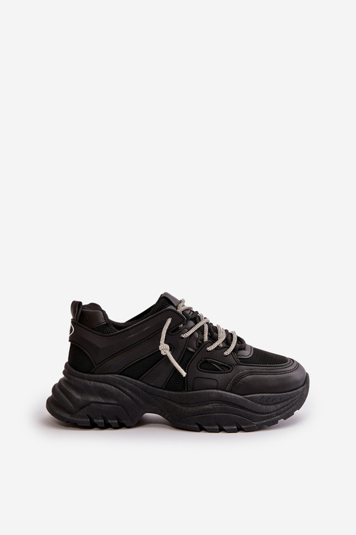 Sneakersy Damskie Na Masywnej Podeszwie Z Ozdobnym Sznurowaniem Czarne Relissa