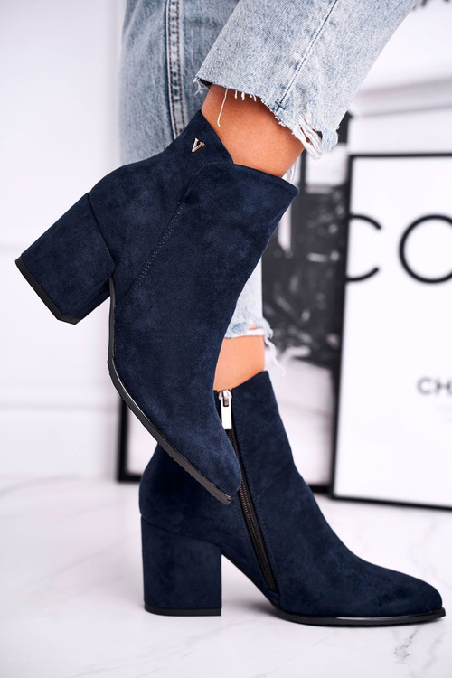 Botki Damskie Ciepłe Eko Zamsz Granatowe So Good