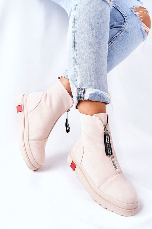 Botki Damskie Na Platformie Beżowe Charlee