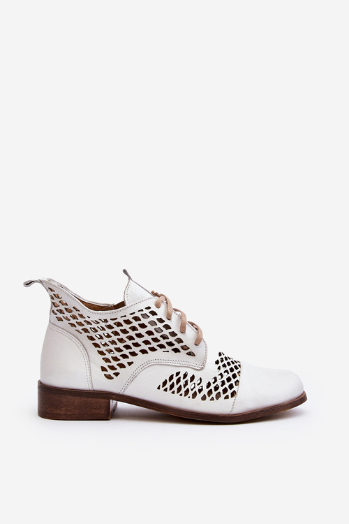 Zazoo 2704 Skórzane Ażurowe Botki Białe