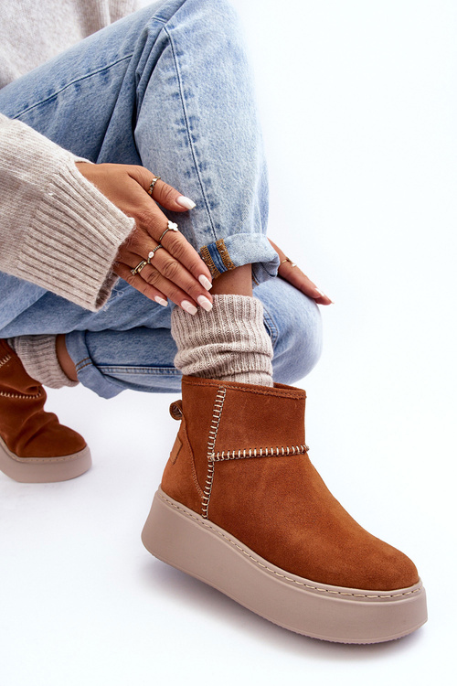 Damskie Zamszowe Śniegowce Maciejka 06257-29 Brązowe