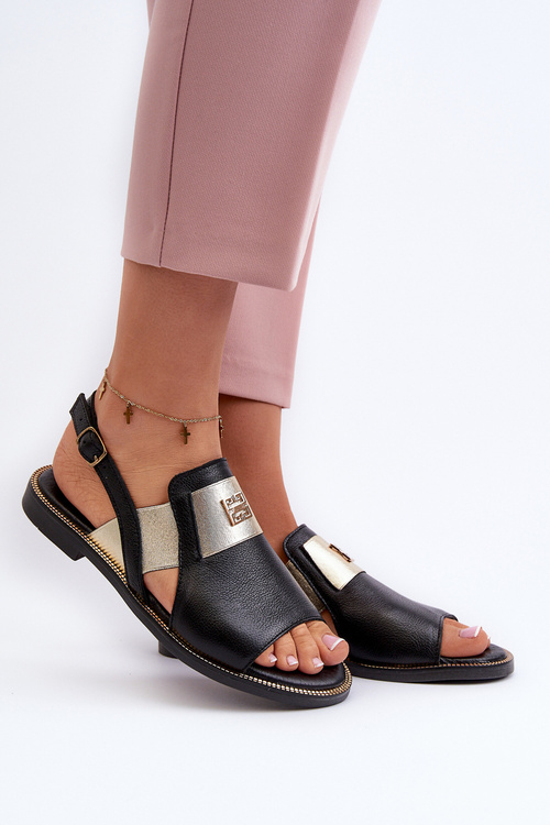 Zazoo 40385 Damskie Skórzane Sandały Czarne