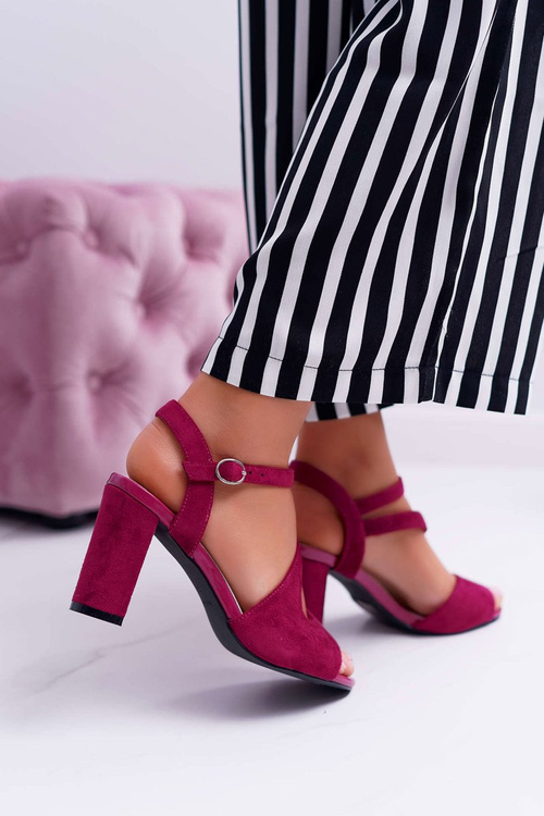 Sandały Damskie Na Słupku Sergio Leone SK868 Fuksja Zamsz Mersi