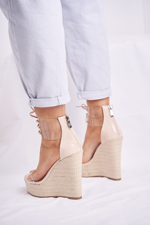 Sandałki Damskie Na Koturnie Beżowe Beautiful Way