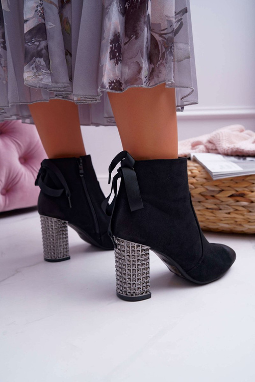 Botki Damskie Na Słupku Rock Suwak Czarne Stein