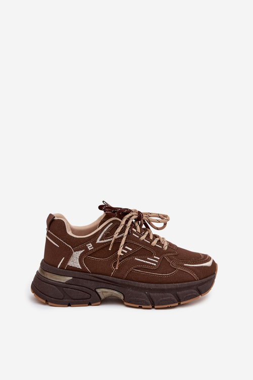 Buty Sportowe Sneakersy Damskie Z Podwójnym Sznurowaniem Czekoladowe Annelie