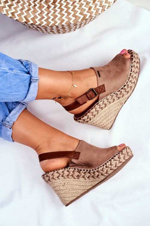 Sandały Damskie Na Koturnie Big Star Beżowe FF274982