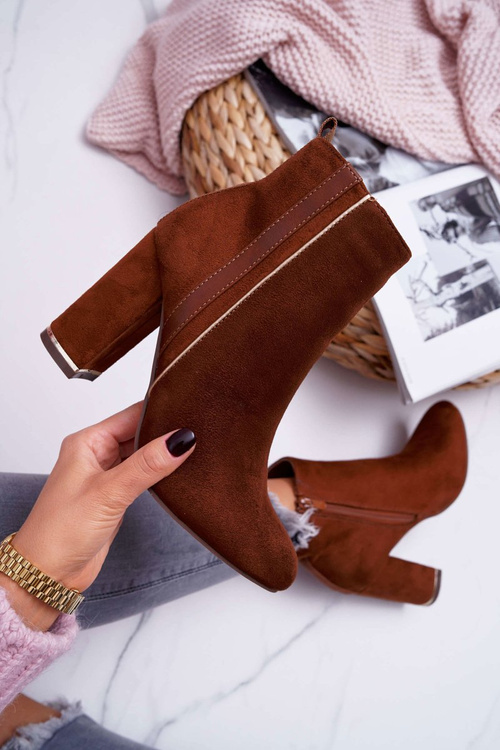 Botki Damskie Na Obcasie Camel Domeno