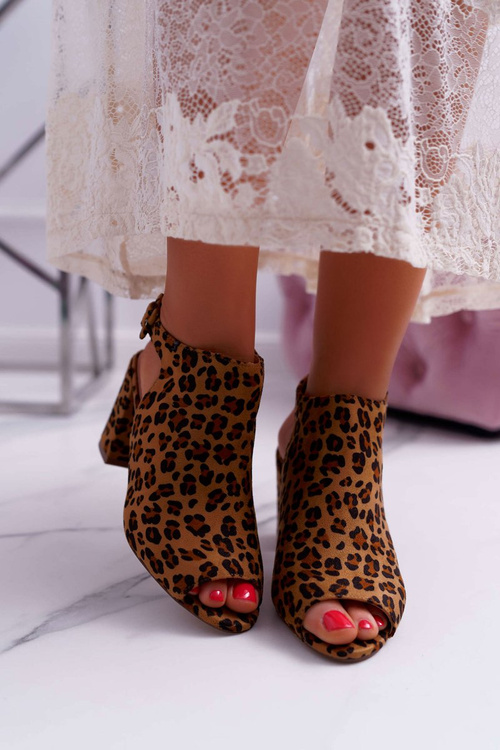 Sandały Damskie Na Słupku Z Cholewką Peep Toe Leopard Esta