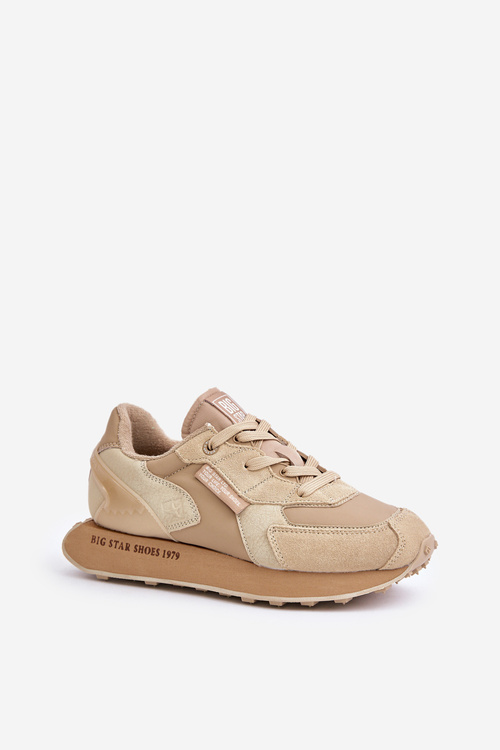 Skórzane Sneakersy Damskie Big Star OO274564 Hi-Poly System Beżowe