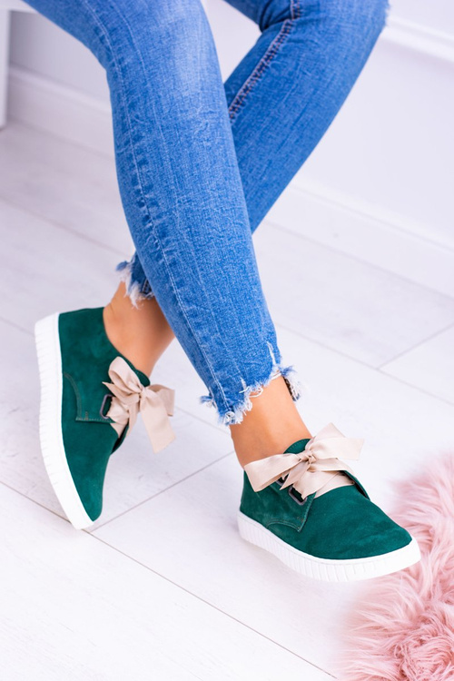 Zielone Skórzane Damskie Tenisówki Loop