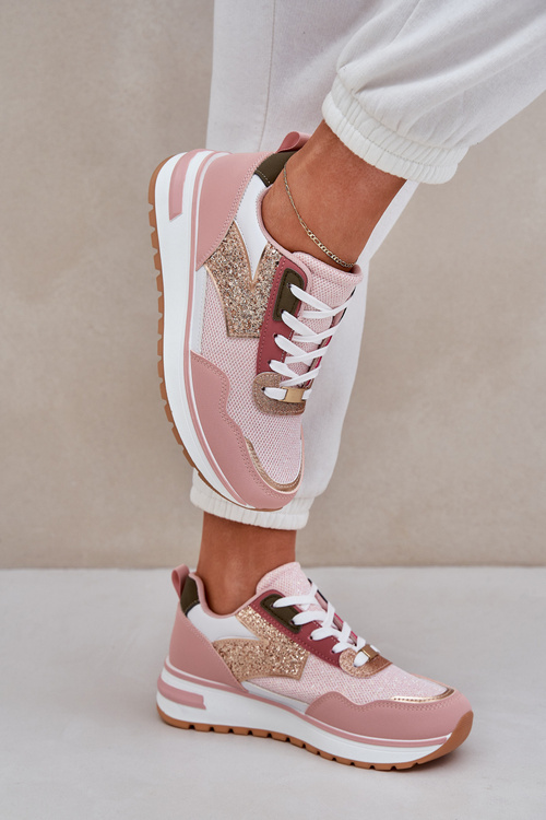 Błyszczące Buty Sportowe Damskie Różowe Leesema