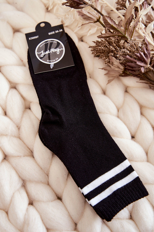 Damskie Bawełniane Skarpety Sportowe Z Paskami Czarne