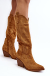 Damskie Kozaki Kowbojki Na Obcasie Przed Kolano Camel Oppore