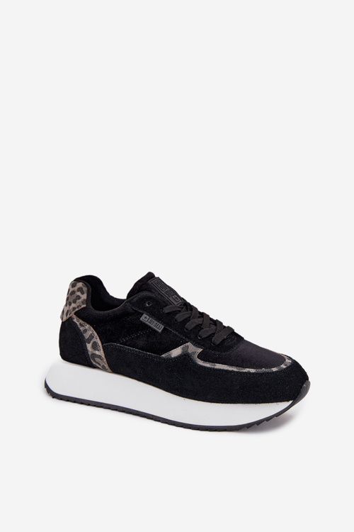 Zamszowe Sneakersy Damskie Big Star OO274A312 HI-POLY SYSTEM Czarne Panterka