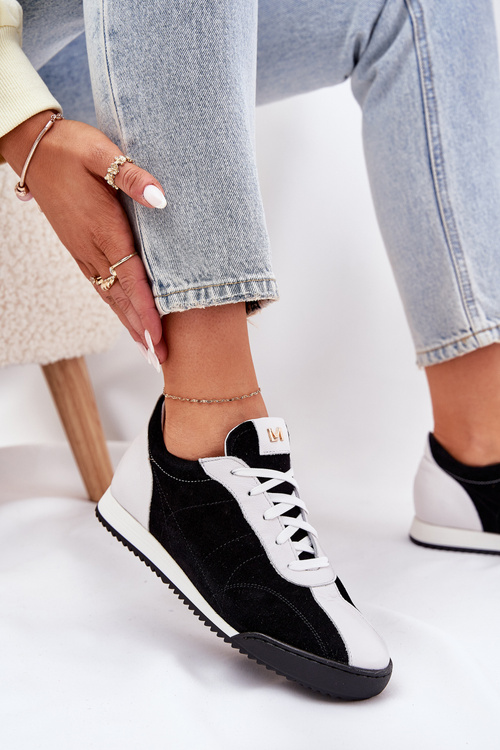 Skórzane Buty Sportowe Damskie Laura Messi 2935 Czarne