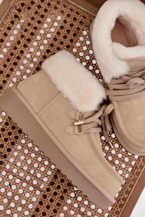 Śniegowce Damskie Z Naturalnego Zamszu D.Franklin DFSH375006 Jasnobeżowe