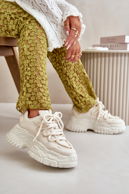 Sneakersy Damskie Na Masywnej Podeszwie Jasnobeżowe Nevela