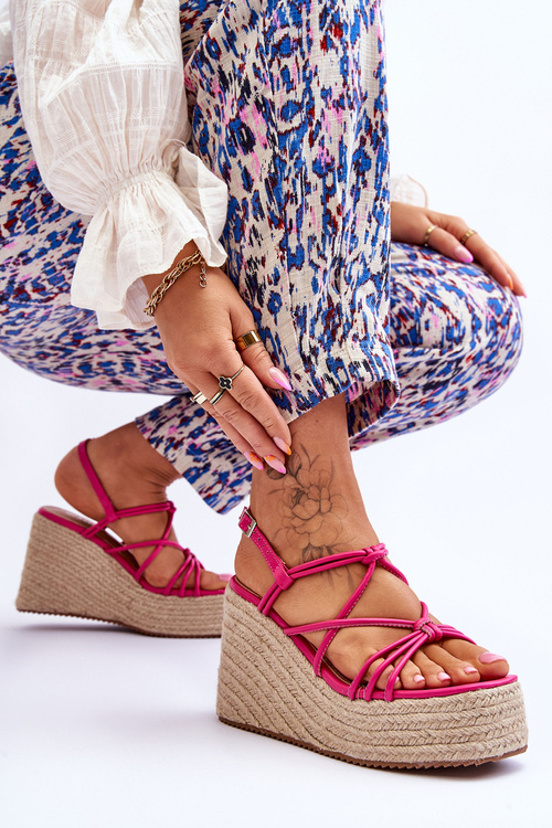Modne Sandały Na Koturnie Z Plecionką Fuksja Nessia