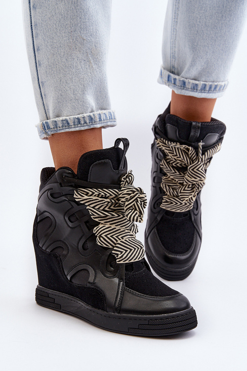 Damskie Sneakersy Na Koturnie Czarne Leoppa