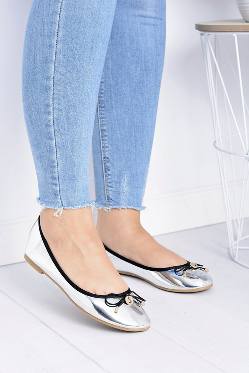 Damskie Srebrne Wsuwane Balerinki Cleoss