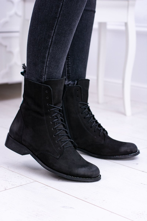 Skórzane Czarne Damskie Botki The Island