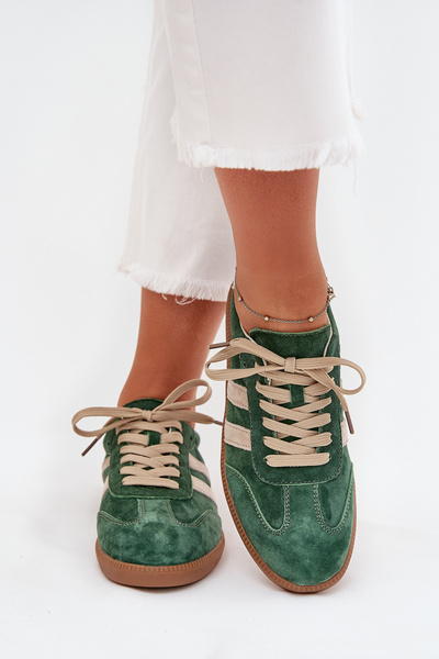 Zamszowe Sneakersy Damskie Zielone Sirella