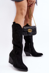 Damskie Kozaki Kowbojki Na Obcasie Przed Kolano Czarne Oppore