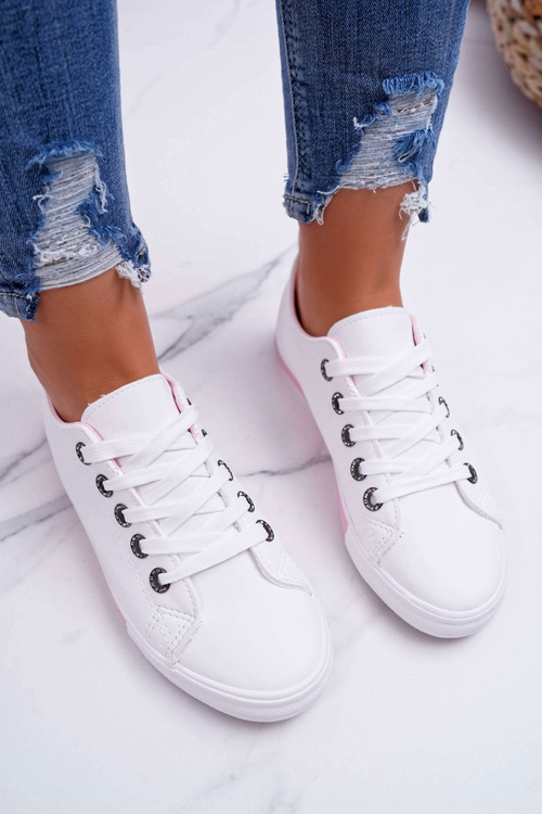 Trampki Damskie Białe Różowy Pasek Nigrid2